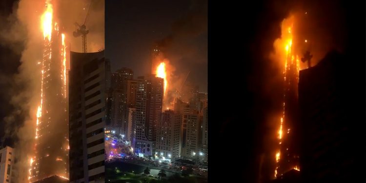 بالفيديو: حريق هائل بمبنى في الشارقة 1 بالفيديو: حريق هائل بمبنى في الشارقة