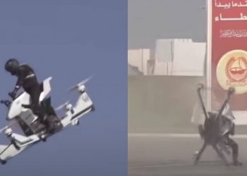 بالفيديو – فشل وتحطم دراجة طائرة في اختبار لشرطة دبي ونجاة الطيار بأعجوبة