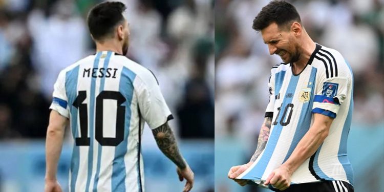 عرض القميص التي خسر فيها ميسي امام السعودية للبيع في مزاد
