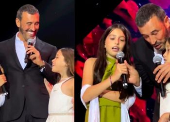 بالفيديو كاظم الساهر يغني مع حفيدتيه على المسرح